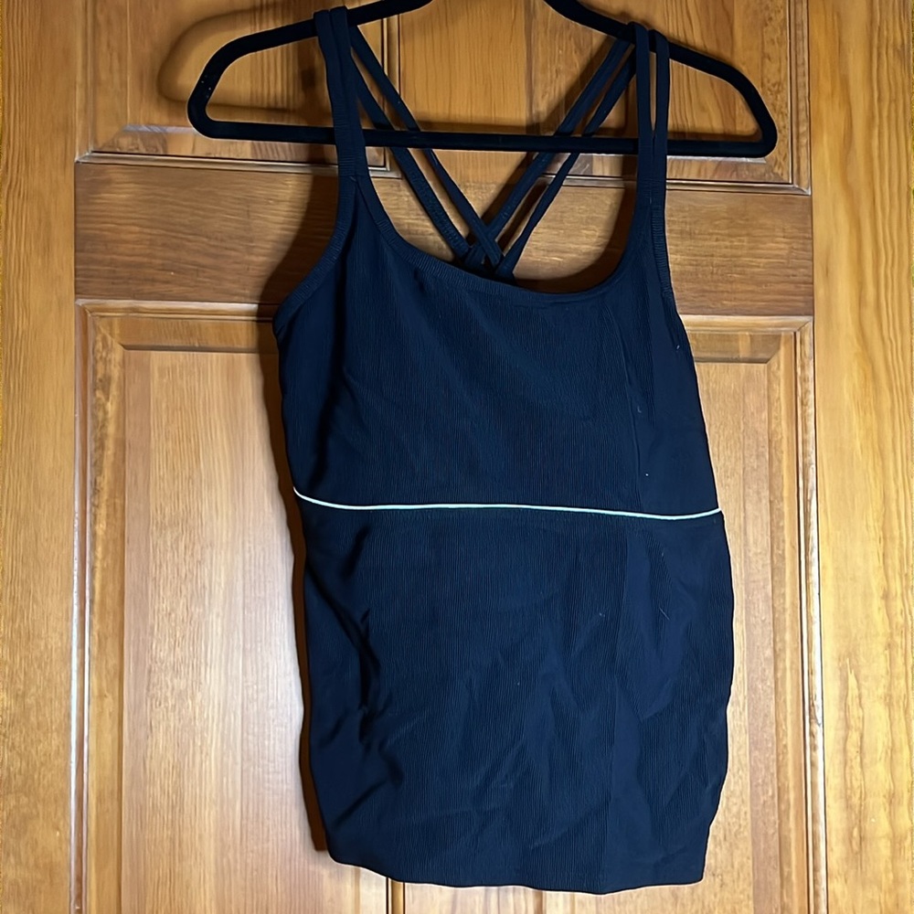 Lands’ End Women’s Tankini Size 14 Black With White Trim On Top - Picture 2 of 9